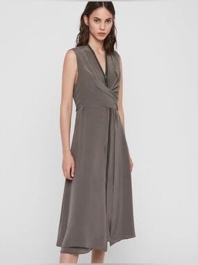 Allsaints Jayda gray silk midi dress XS